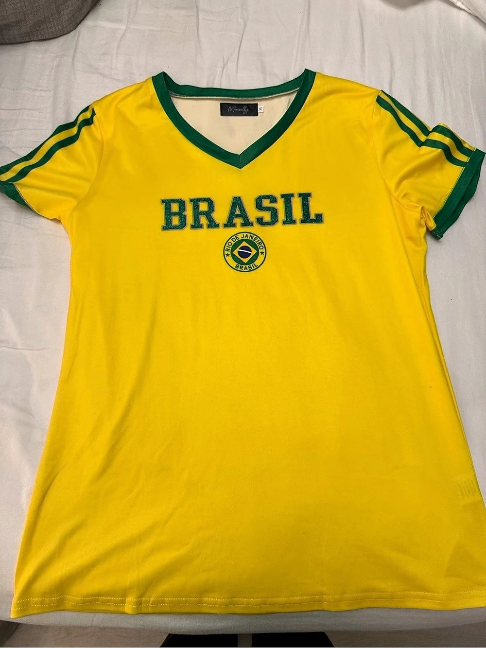 Maisolly Soccer Women's Short Sleeve Graphic V-Neck Top T-Shirt Brazil